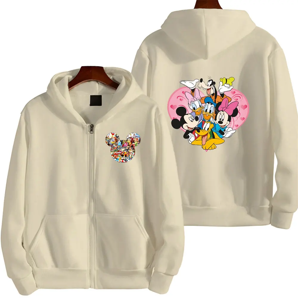 Mickey Mouse Men Zipper Hoodie Jacket 2024 New Fashion Spring Autumn Pink Women Sweatshirt Cartoon Anime Couple Clothes Coat