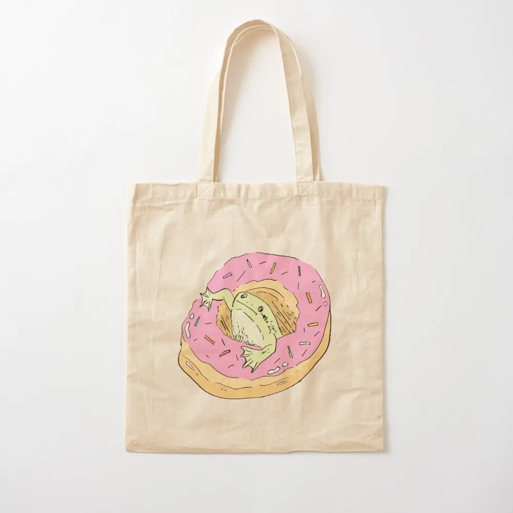 دونات الضفدع حمل حقيبة سوبر ماركت حقيبة قابلة للطي حقيبة تسوق نسائية حمل الحقائب الجمالية