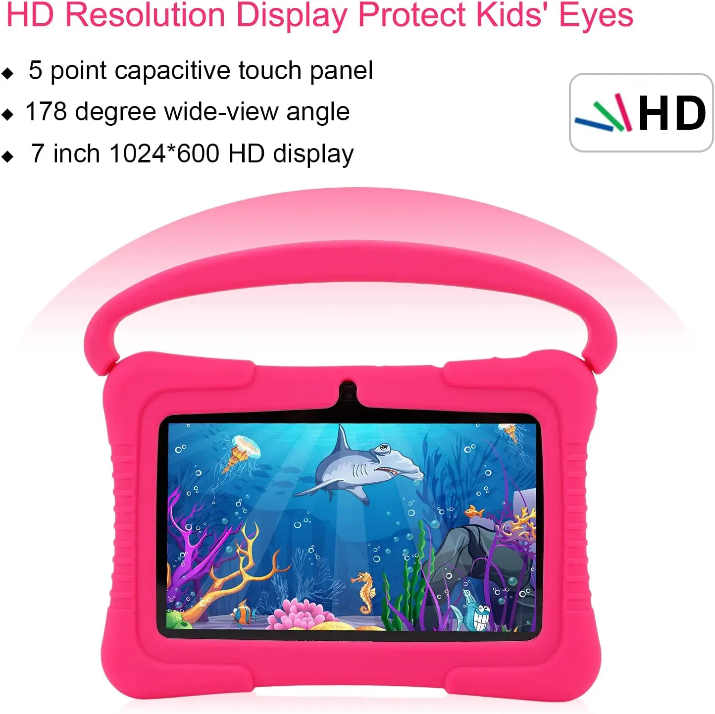 7 Inch Android Tablet for Kids Support Zoom Google Play WiFi Bluetooth Dual Camera Free KidGames Parental Control App