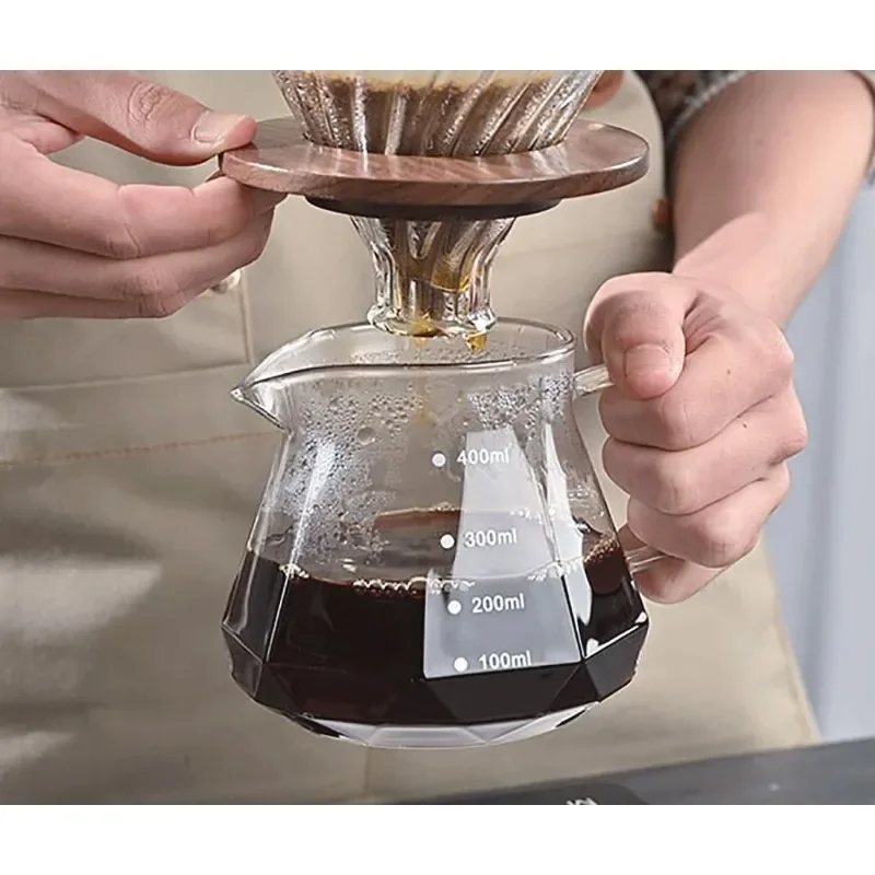 Diamond Fashion Design Glass Coffee Carafe, Glass Coffee Pot with Lid for Drip Coffee Maker,Coffee Sharing Pot 400ml(13.5oz)