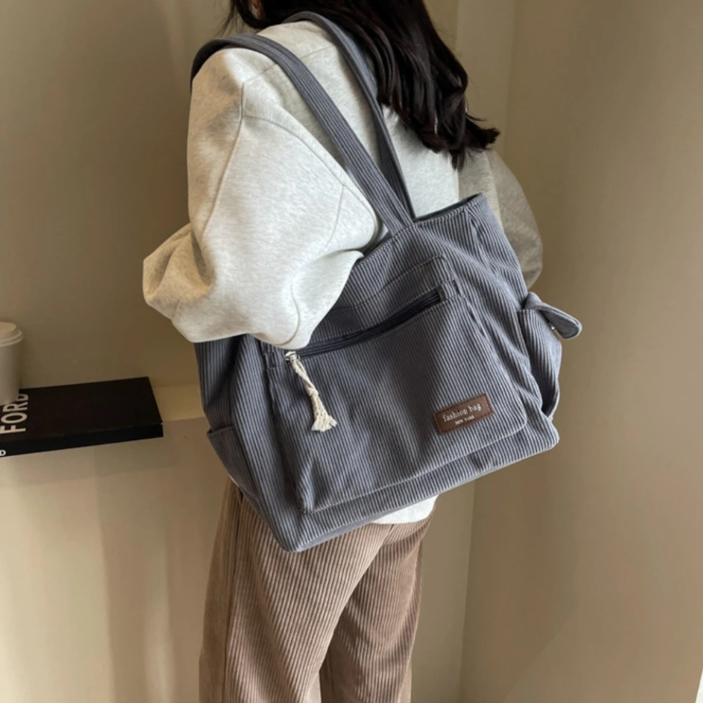 حقيبة يد سروال قصير بسيط، حقيبة كتف بلون موحد، حقيبة يد ريترو متعددة الجيوب للعمل المدرسي، حقائب تسوق للنساء