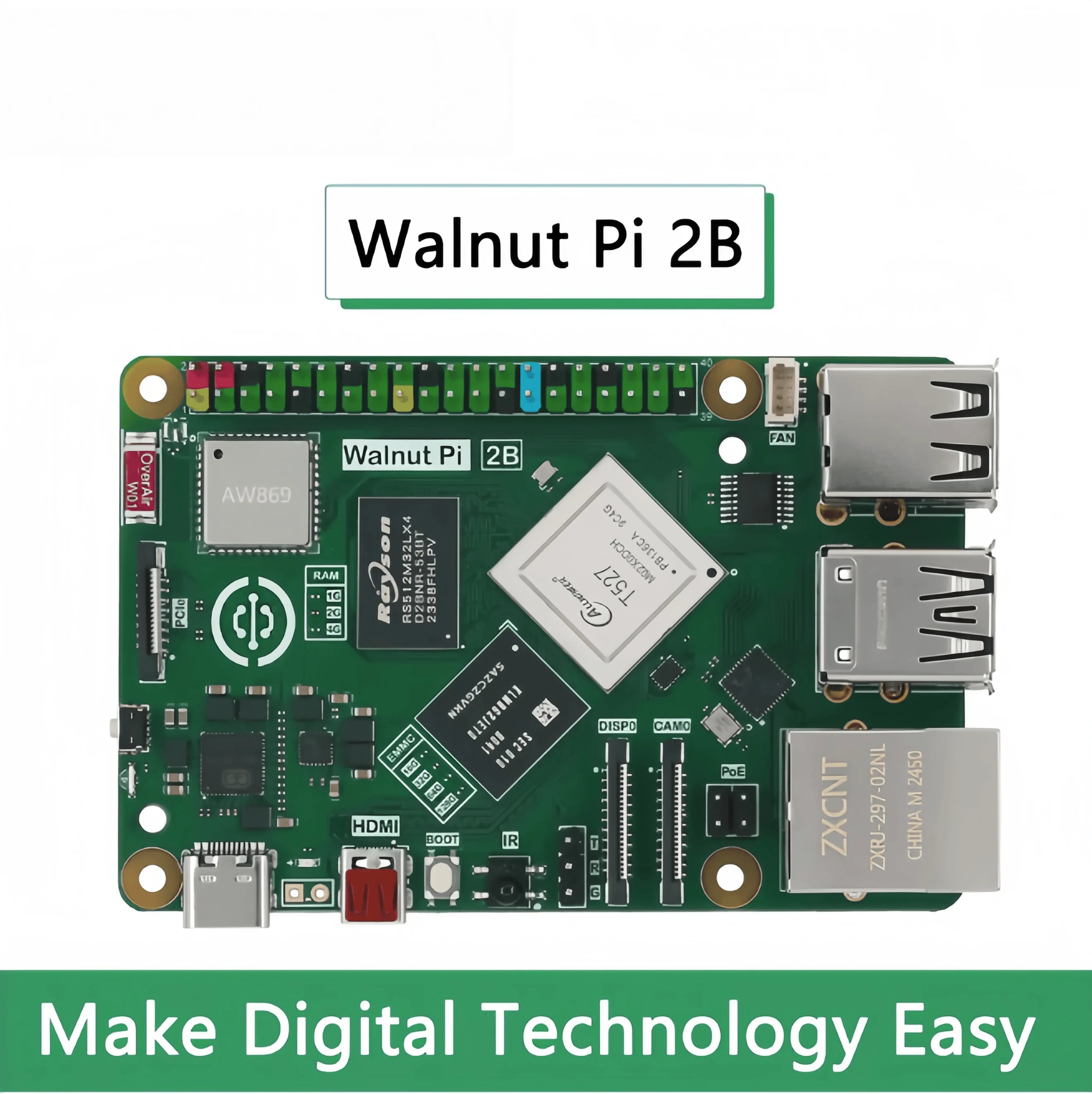 WalnutPi 2B Allwinner T527 Octa-core Linux Development Board 2TOPS