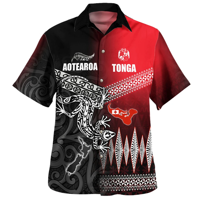 Pohnpei Polynesian Culture Tribal Island Retro 3d Print Mens Shirts Summer Short Sleeve Lapel Vintage Top Shirt Men Clothing