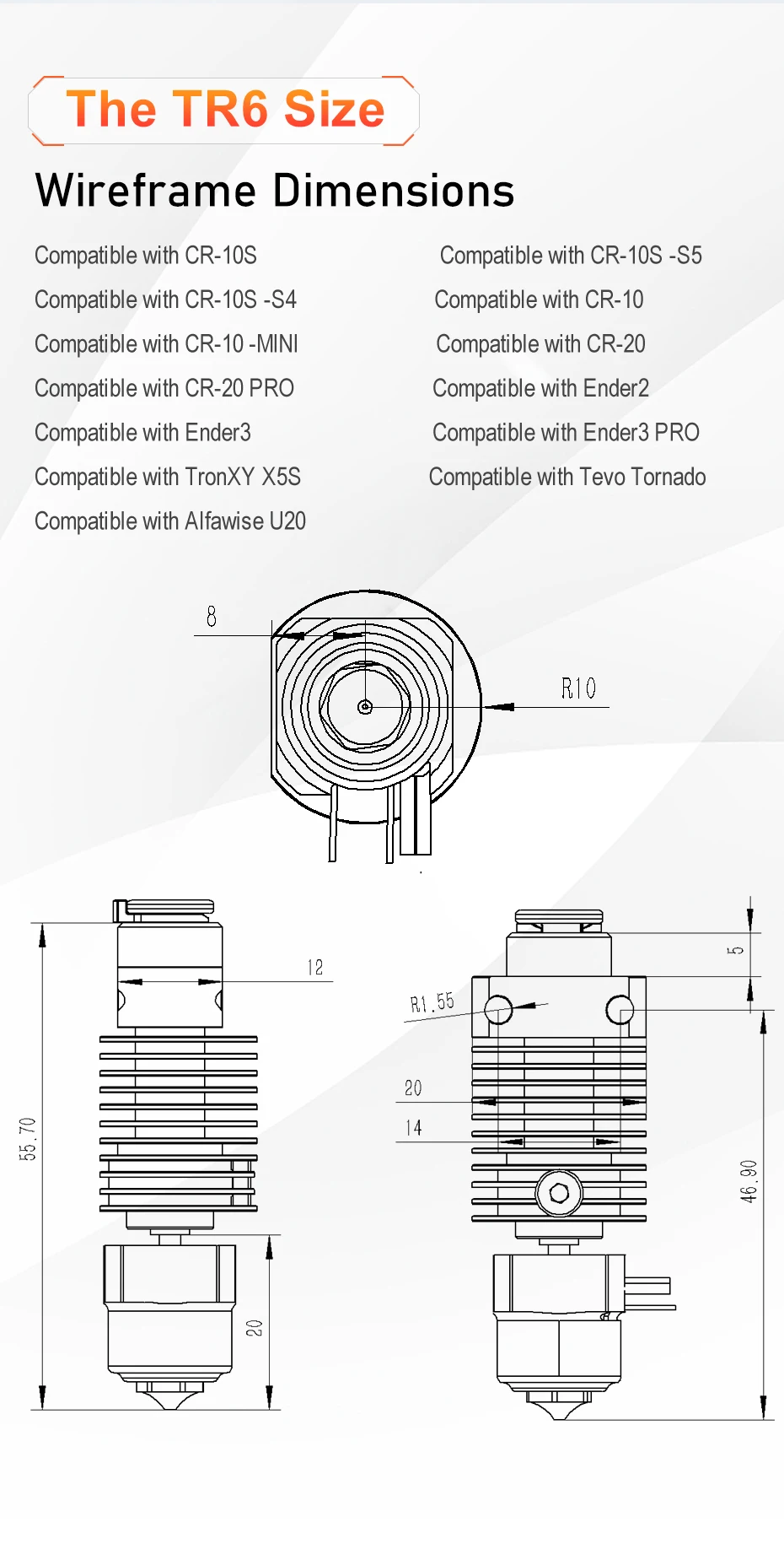 Trianglelab TCHC TR6 Hotend Keramik-Heizkern TUN Düse Schnelle Erwärmung Hoher Durchfluss für Ender3 Pro CR-10 CR-10S 3D-Drucker – Detail 8