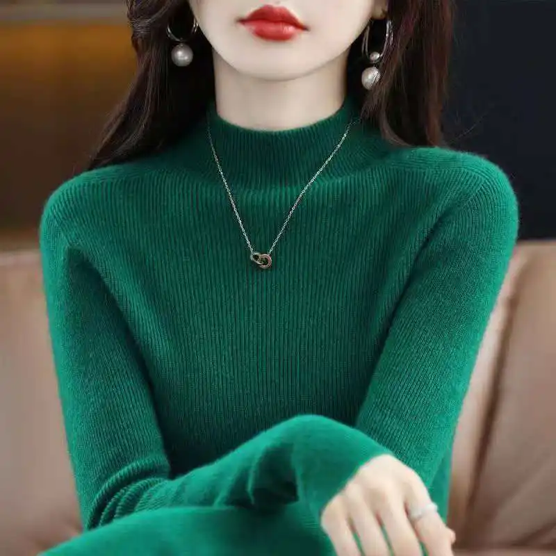 

Осень/зима, свободный утягивающий пуловер с высоким воротником, женский модный индивидуалистичный повседневный однотонный базовый топ 40–100 кг