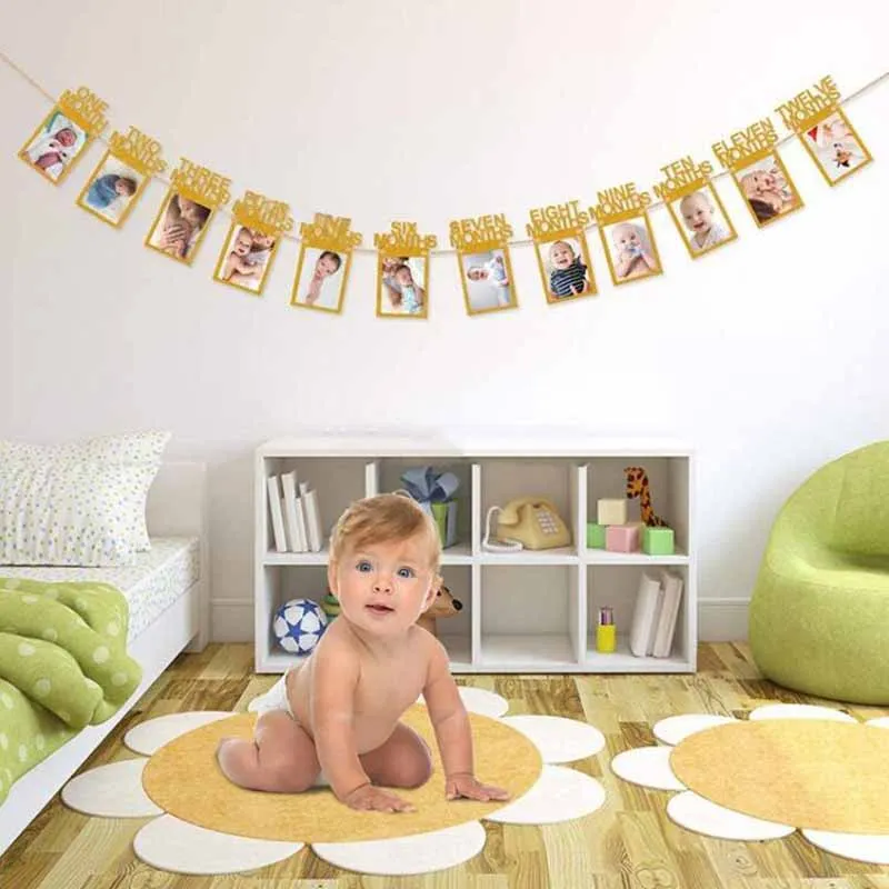 Baby-Fotobanner zum ersten Geburtstag, 1–12 Monate, Foto-Requisiten, Junge, Mädchen, Fotografie, Wimpelkette, Girlande, Babyparty, Partydekoration – Detail 23