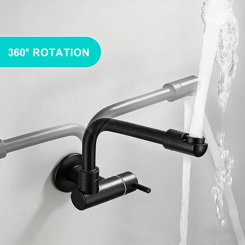 Wall Kitchen Faucet Single Cold Water Black Kitchen Faucets Universal Crane 360 Degree Turn  Kitchen Mixer Taps ML772