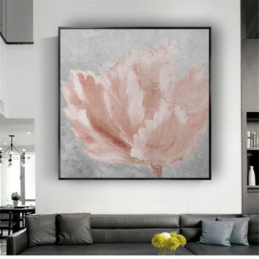 

100% Handpainted Oil Painting On Canvas Plum Pink Flower Oil Painting Beautiful Modern Canvas Wall Art Living Room Decor Picture