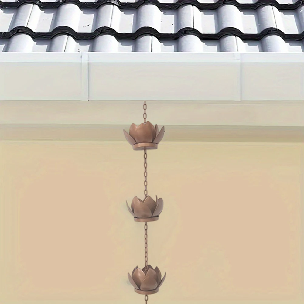 Heavy-Duty Lotus Rain Chain With Metal Cups For Stylish Outdoor Water Management Outdoor Courtyard Hanging Chain Decorations