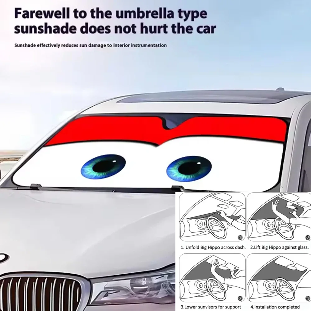 Cute L-lightning Mcqueen Eyes Car Sunshade CurtainsCar SunShade Windshield Cover UV Protection Auto Visor Accessories