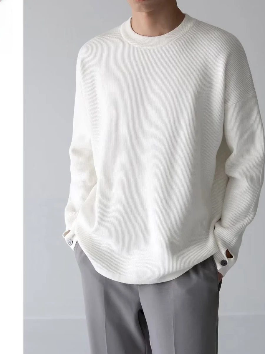 

Comfortable Warm Knitted Sweater round Ne Pullover Men's Sle Simple Color Winter Casual Faion Polyester Fiber