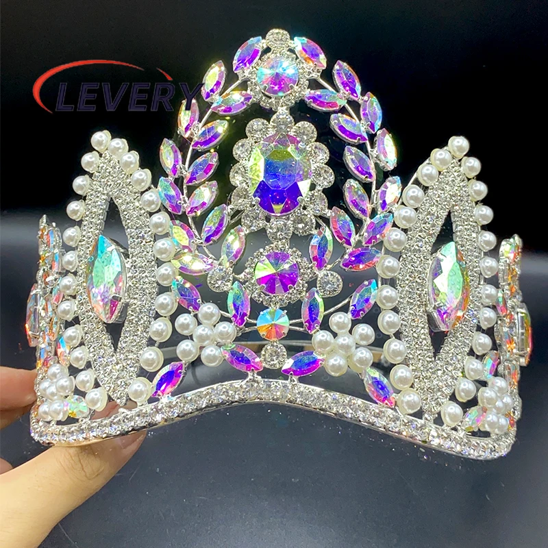 Levery Rhinestone Wedding Hair Accessories Jewelry Elegant Miss Crown for Women Bridal Big Crystal Crowns