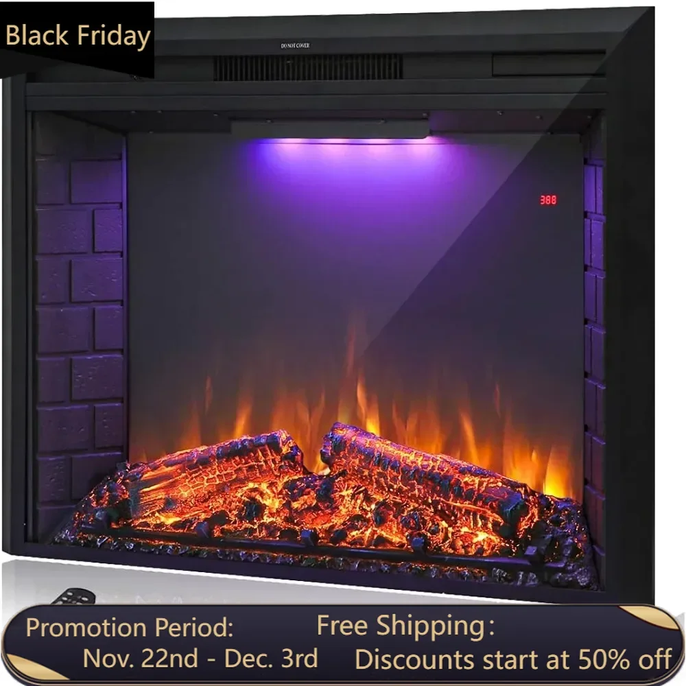 43'' Electric Fireplace Insert, Retro Recessed Fireplace Heater with Fire Crackling Sound, Remote Control, Electric Fireplace