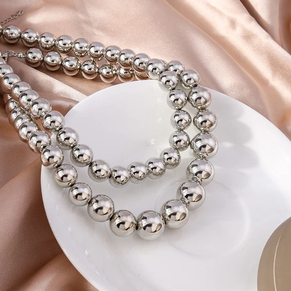 Aihua Exaggerated CCB Material Big Ball Necklace For Women Punk Gold Color Hip Hop Beaded Choker Necklace Party Jewelry Gifts - Image 6