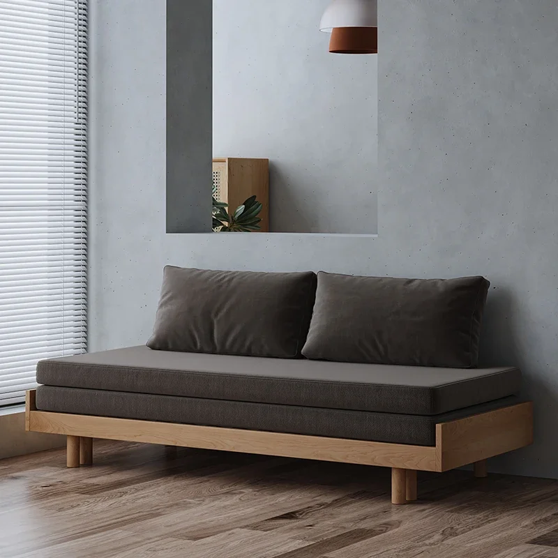 

Solid wood pull-out sofa bed Small apartment push-pull multi-functional dual-purpose sofa bed Single tatami folding