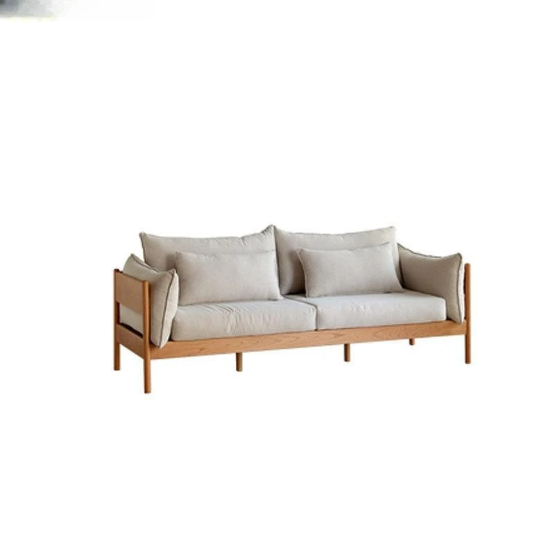 Solid wood sofa, cherry wood modern simple three-person fabric sofa, living room furniture