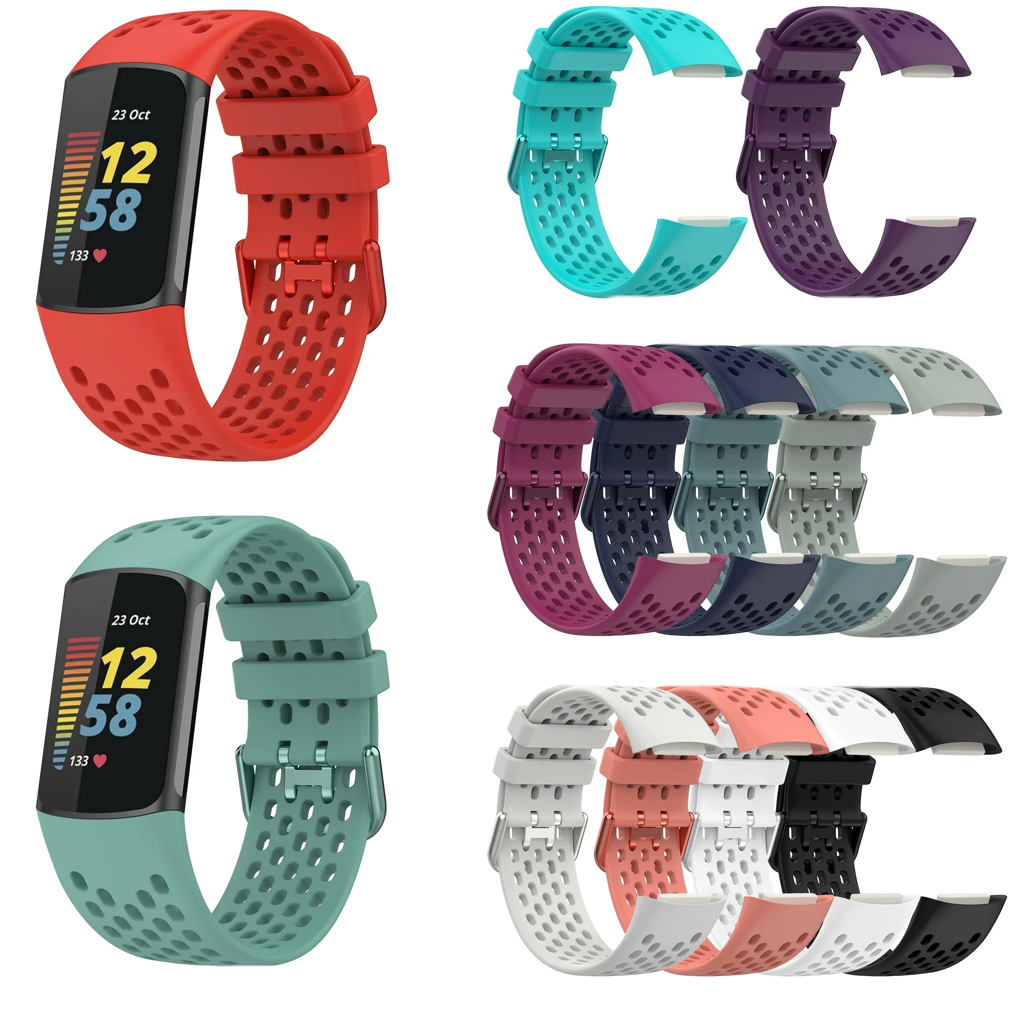 Silicone Sports Leisure Watch Band for Fitbit Charge 5/ 6 Universal Smartwatch Accessories Wristbands