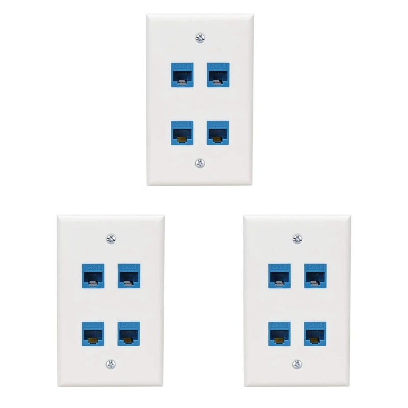 แผ่นผนังอีเธอร์เน็ต3X แผ่นผนัง4พอร์ตหญิงเข้ากันได้กับ Cat7/6/6E/5/5E อุปกรณ์อีเธอร์เน็ต-สีน้ำเงิน