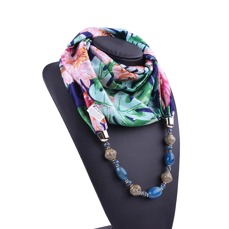 Women Chiffon Jewelry Statement Necklace Pendant Scarf Head Scarves Women Foulard Femme Accessories