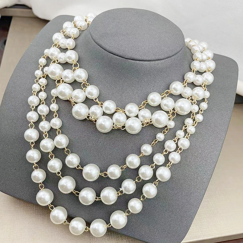 fnaf 2 Rupee Items Cute Girls 5 Layers Length Pearl Necklace Women Jewelry Crocs Charms Hoop Necklace 50cm Good Quality