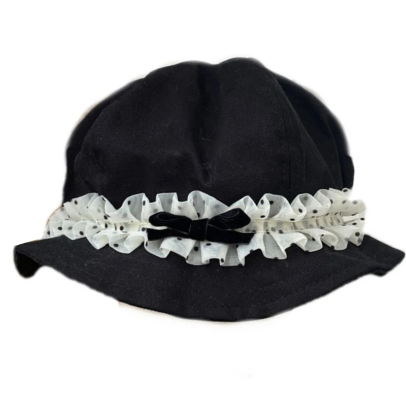 Stylish Bucket Hat with Lace Bowknot Simple Japanese Fisherman Hat Breathable for Lady Fashion Enthusiasts and