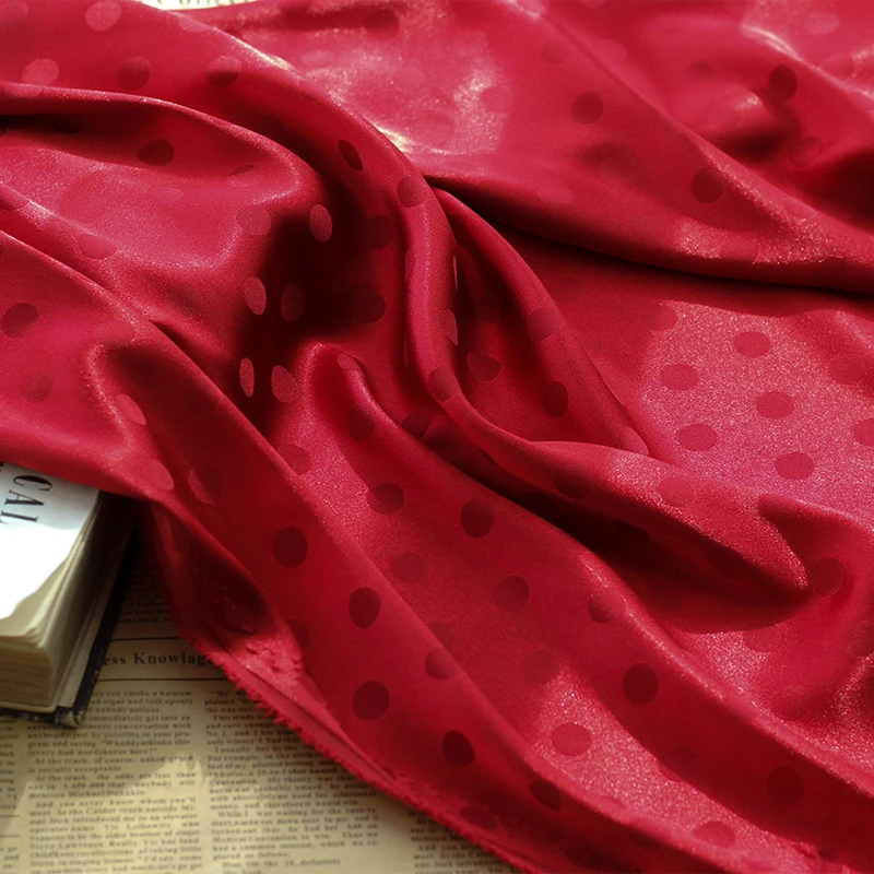 Polyester Spandex Dots Jacquard Pajamas Dress Jacket Cheongsam Fabric 150CM Wide 250G/M Autumn Red Fabric Y462