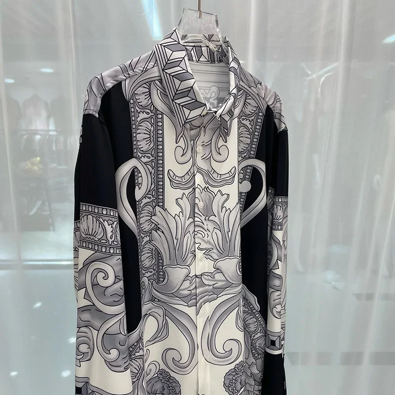 Роскошные королевские рубашки, мужская одежда, повседневная социальная рубашка с цветочным принтом пейсли и цифровой печатью, рубашка Manga Longa, сорочка Homme De Luxe