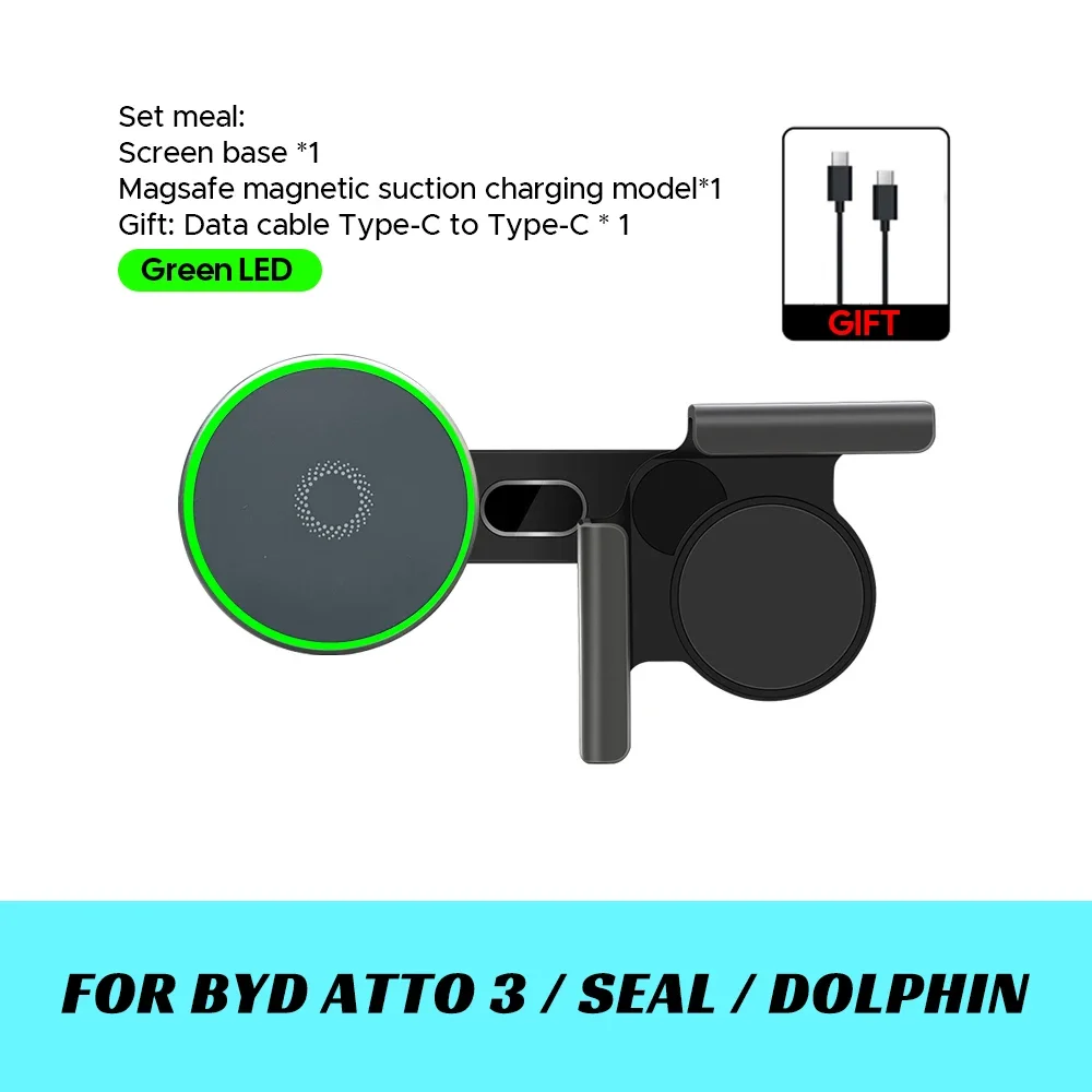Suporte de Telefone para Carro Dobrável Compatível com Carregador Magnético Sem Fio MagSafe 15W para BYD Atto 3 HAN SEAL DOLPHIN