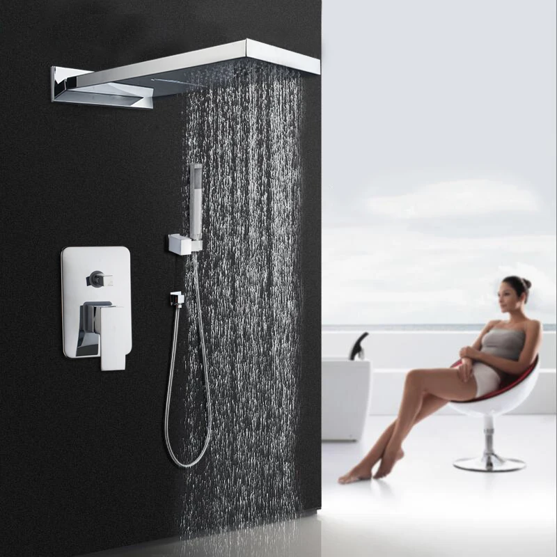 KEMAIDI Golden Black Bathroom Shower Systerm with Hand Spray 3 Functions Shower Faucet Set  Big Rainfall Waterfall Shower Head