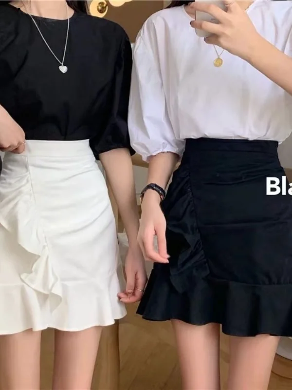 

Юбка-карандаш с высокой талией и рюшами Dr Color Street Sle, женская модная одежда весна-лето, с эластичной талией