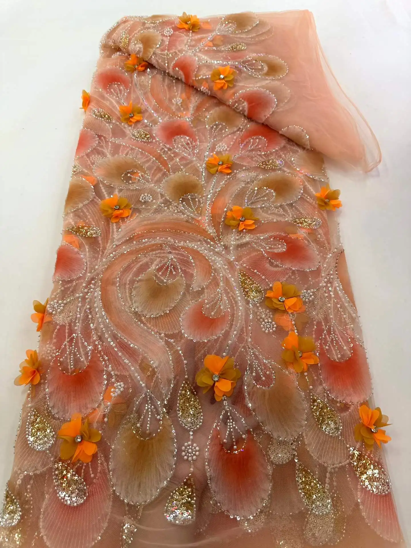 

Модное африканское кружево 2026: высококачественное французское кружево с бисером, роскошное тюлевое кружево, нигерийское сетчатое кружево с пайетками для свадебного платья XC1-42908