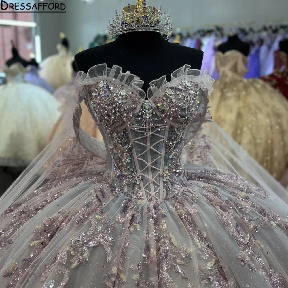 Pink Ball Gown Quinceanera Dresses 15 Party High Quality 3D Flower Lace Cinderella Princess Birthday Gowns With Cape