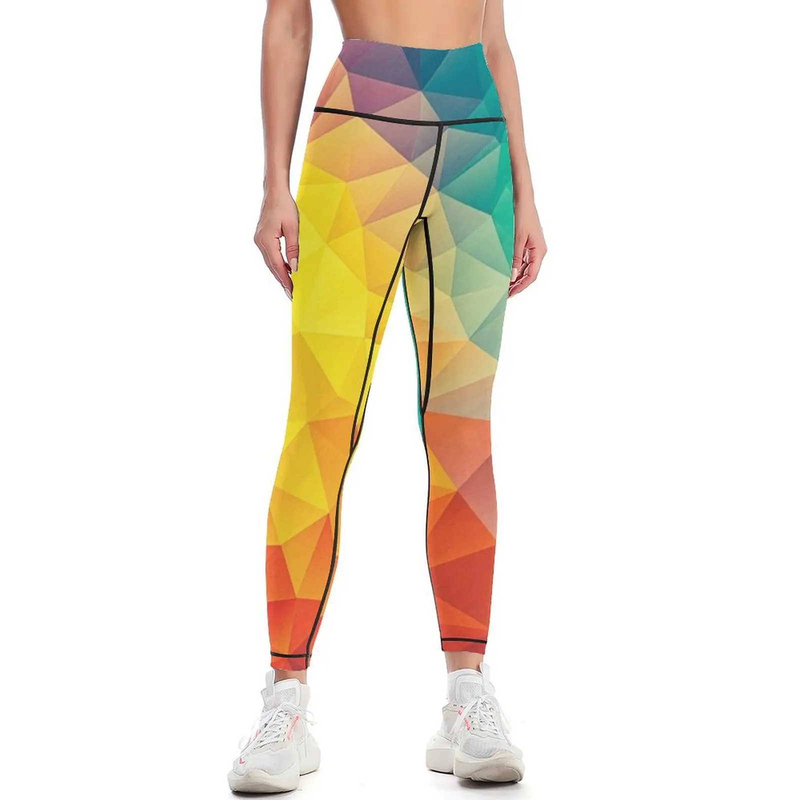 Abstrak Multi Warna Cubizm lukisan legging olahraga untuk gym pakaian olahraga wanita gym legging wanita