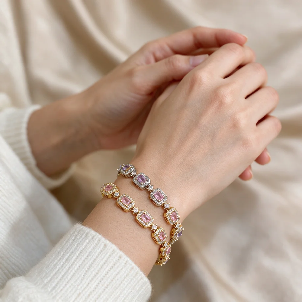 1 Set AENSOA Kupfermaterial Buntes Armband für Damen Zierliche Luxus-Zirkon-Handkette Klassisches Romantisches Schmuckgeschenk – Detail 5