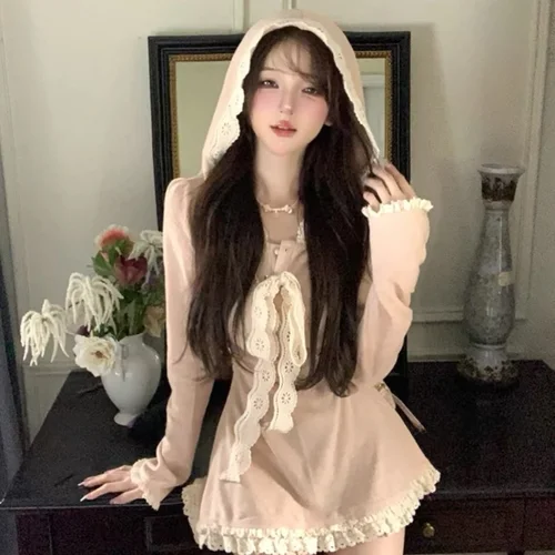 2024년 가을 신상 여성용 프렌치 스타일 레이스 캐주얼 드레스 헤이트 캐주얼 스타일 빠른 커피 티타임 A선 스타일