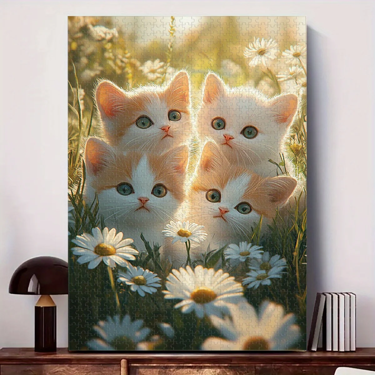 One colorful wooden puzzle experience, 500/1000pcs cute cat-themed jigsaw puzzle with adorable kittens amidst daisy fields, be