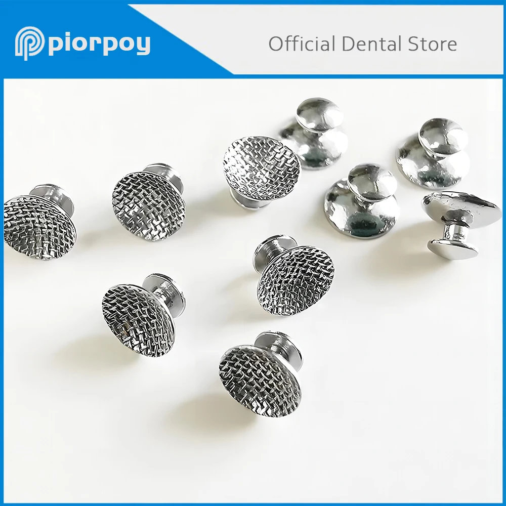 PIORPOY 10 Pcs/Pack Dental Orthodontic Lingual Buttons For Bondable Round Mesh Base Metal Tongue Side Buckle Dentistry Materials