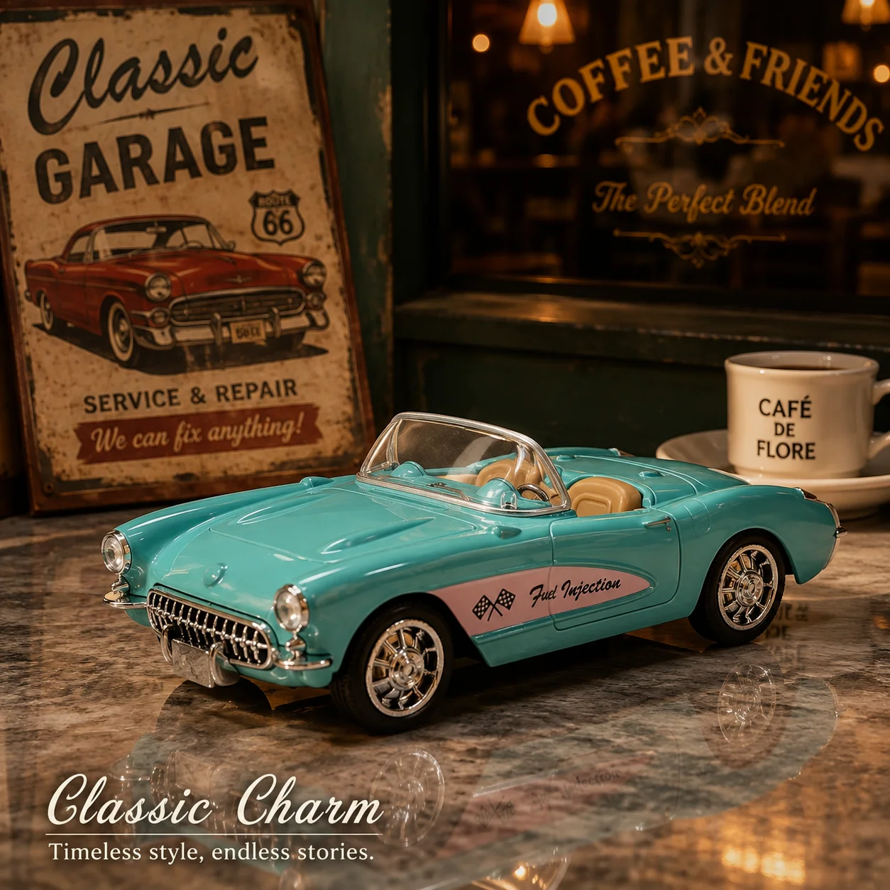 (Wellpappenschachtel) Maßstab 1:36, Vintage-Konvertible im Stil eines Spielzeugautos, leistungsstarke Feder, Metallguss, Jungenspielzeug, das beste Geschenk. – Detail 19