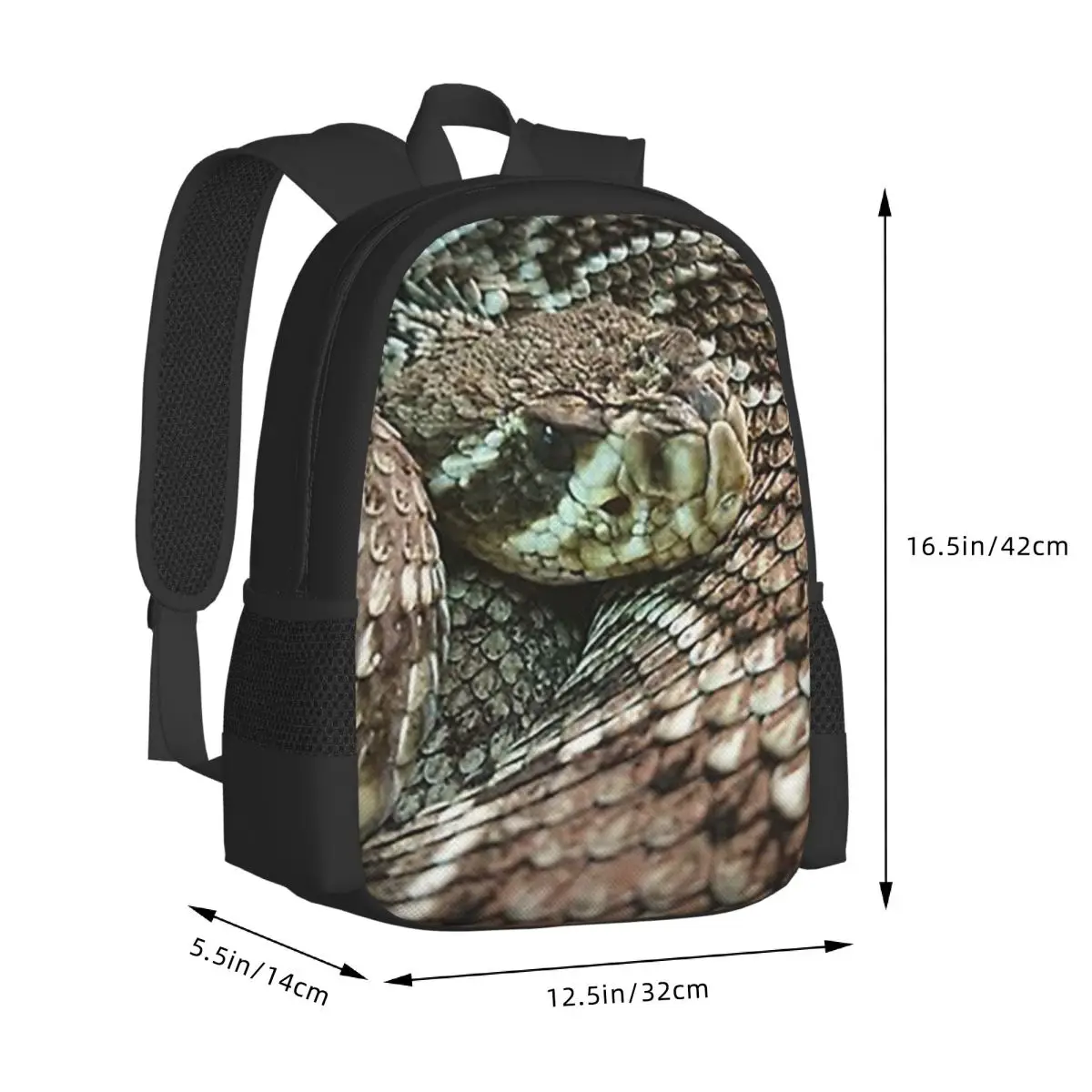 Snake, Coiled Diamondback Rattlesnake Student Backpack School Bag Hiking Travel Daypack for Boys Girls Bookbag Shoulder Bags