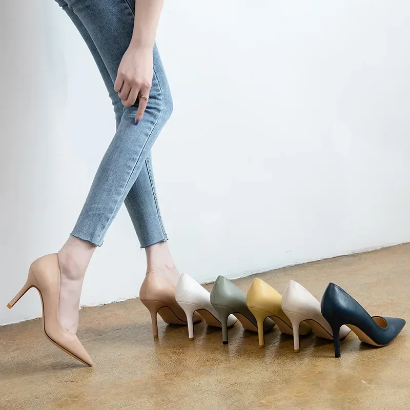 

31-43 High Heels Thin Heel Point Black Soft Pu Leather Women Shoes Stiletto Pumps Ladies Heels