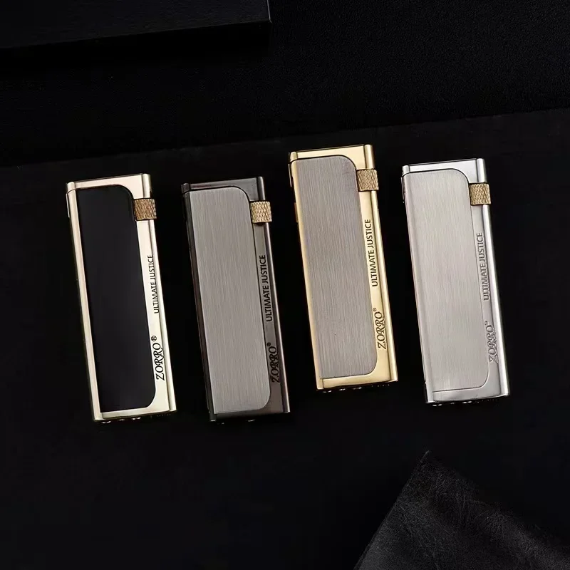 ZORRO Metal Zinc Alloy Ultra Thin Slim Grinding Wheel Side Slip Pure Copper Butane Gas Lighter Smoking Accessories Gadgets Gifts