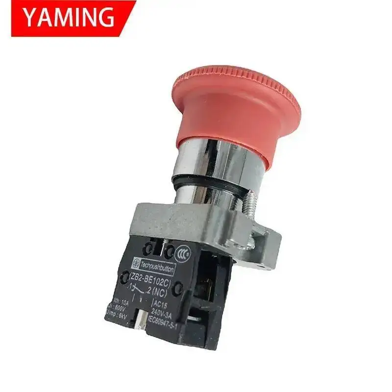 10a 22mm cogumelo vermelho cabeça redonda energia parada de emergência botão interruptor 1nc normalmente fechar XB2-BS542