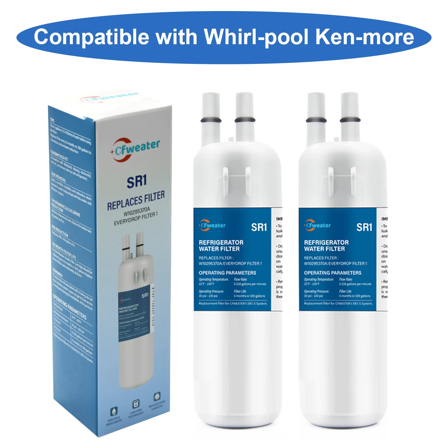 

6-1 шт. W10295370A Замена фильтра для воды для Whirlpool EDR1RXD1, фильтра Everydrop 1, EDR1RXD1B, W10295370, WHR1RXD1, KAD1RXD1