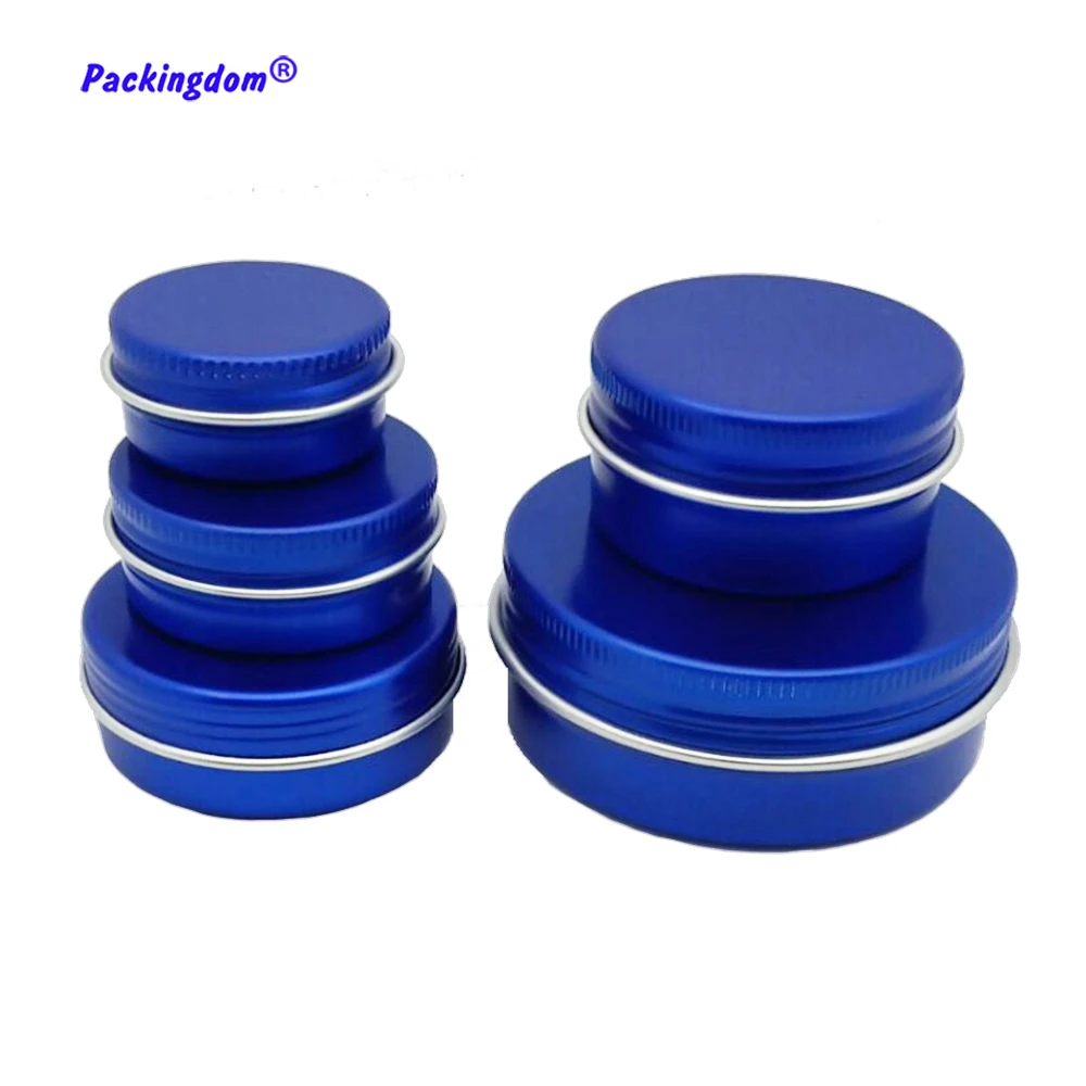 50pcs Blue Aluminum Tin Empty Metal Container Sample Lip Balm Pot Storage Hair Wax Can Cream Box Screw 10g 15g 20g 30g 50g 60g