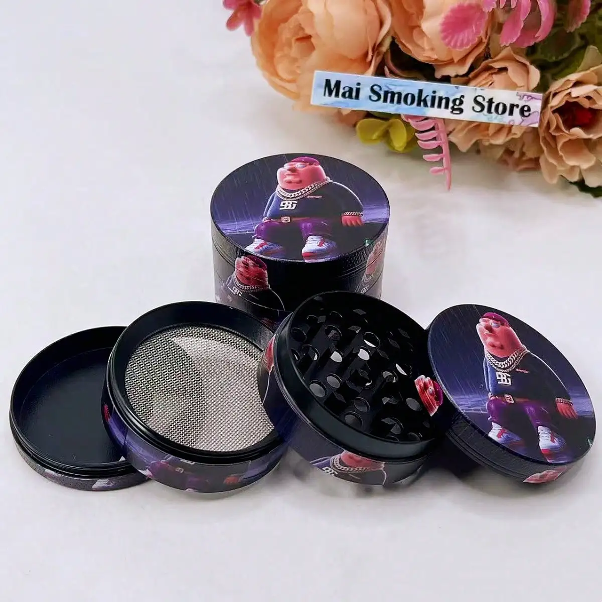 2 zoll Cartoon Grinder 4-Schicht Manuelle Gewürz Pfeffermühle Rohes Gras Mörtel Tabak Grinder Zigarette Werkzeuge Rauchen zubehör