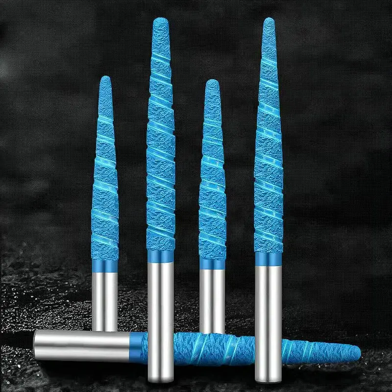 

12/16mm Brazed Stone Diamond Cutter CNC Router Bit Granite Engraving Tools for 3D Relief Carving Tapered Ball Nose Cone End Mill