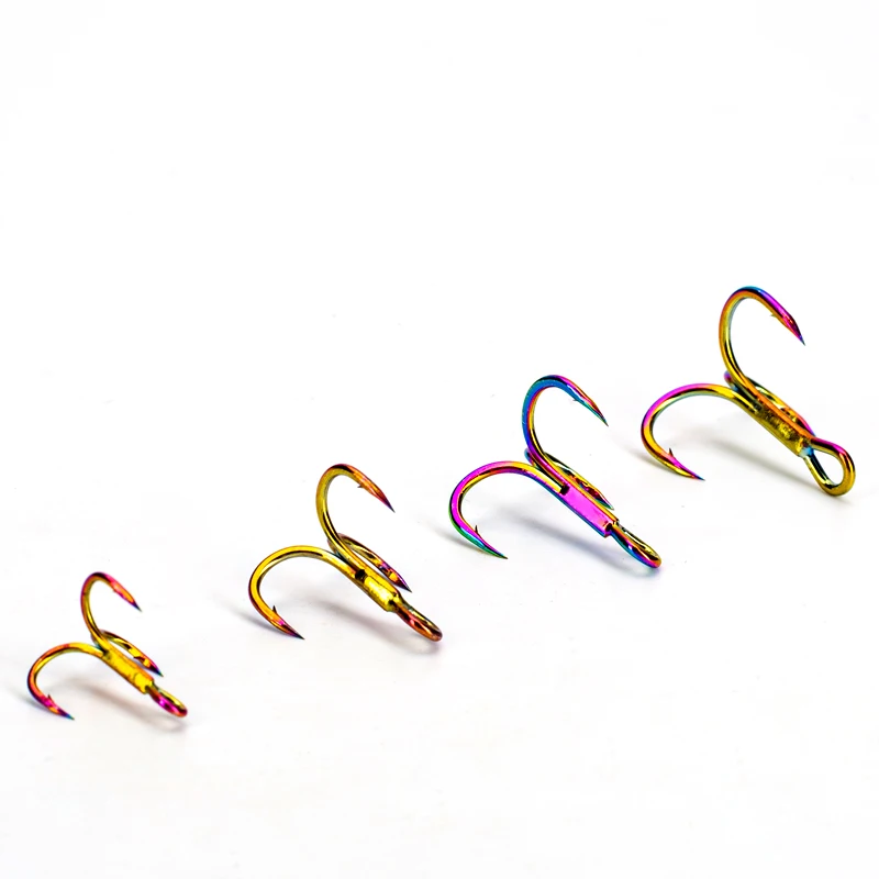 10 Stück bunte Angelhaken mit Widerhaken, rostfrei, Drillinge 4 # 6 # 8 # 10 # Angelgerät aus Hartstahl für Köderhaken, Minnow-Haken – Detail 7