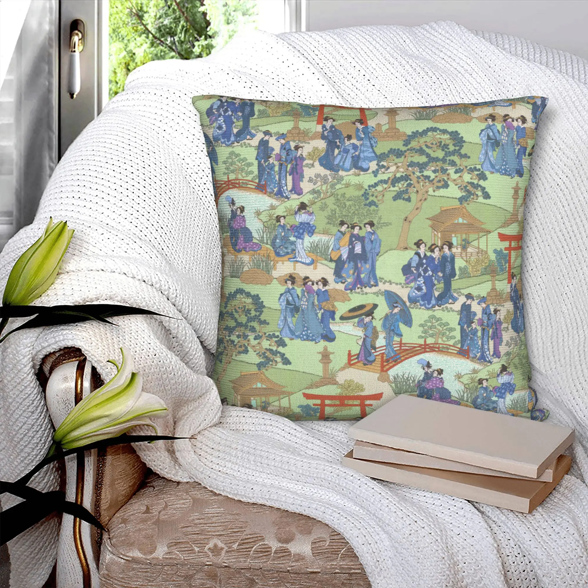 Luxury Antique Vintage Japanese Geishas Cushion Covers 45x45cm Polyester  Pillow Case for Sofa Square Pillowcase Decoration