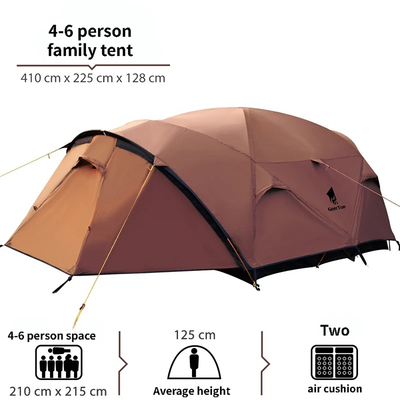 Tunnel Tent 4-6persons Aluminum Pole Double Layer Rainproof Windproof Outdoor Camping Family Hiking Large Space BBQ Equipment