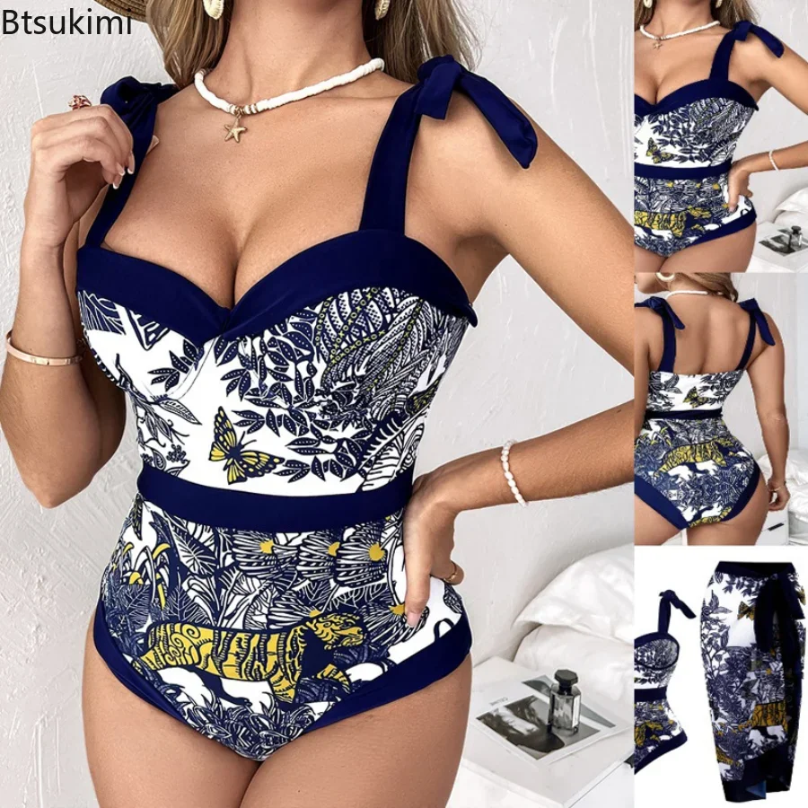 New 2024 2-Piece Women Bikini Set Push Up Floral Printed Ruffle Bikinis Strappy Bandage Swimwear Brazilian Biquini Bathing Suit